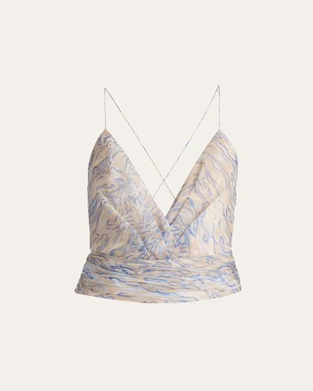 Abstract Crisscross Ruched Silk Blouse